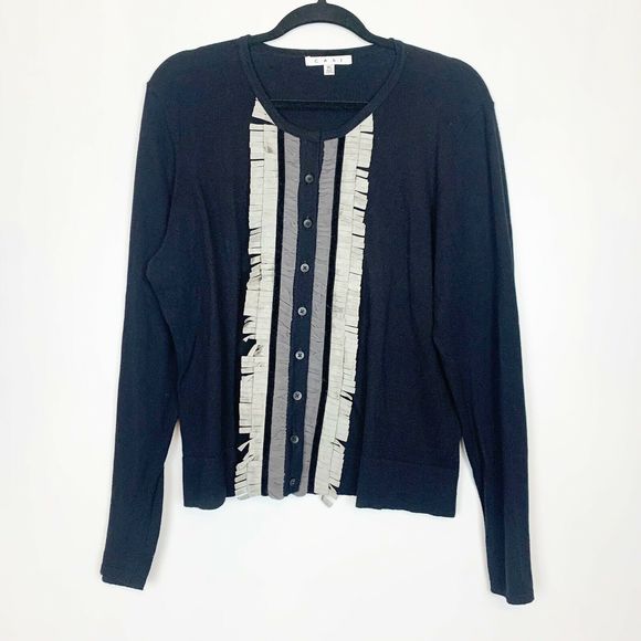 CAbi Sweaters - CAbi Ruffle Cardigan Sweater Black Gray #172 XL